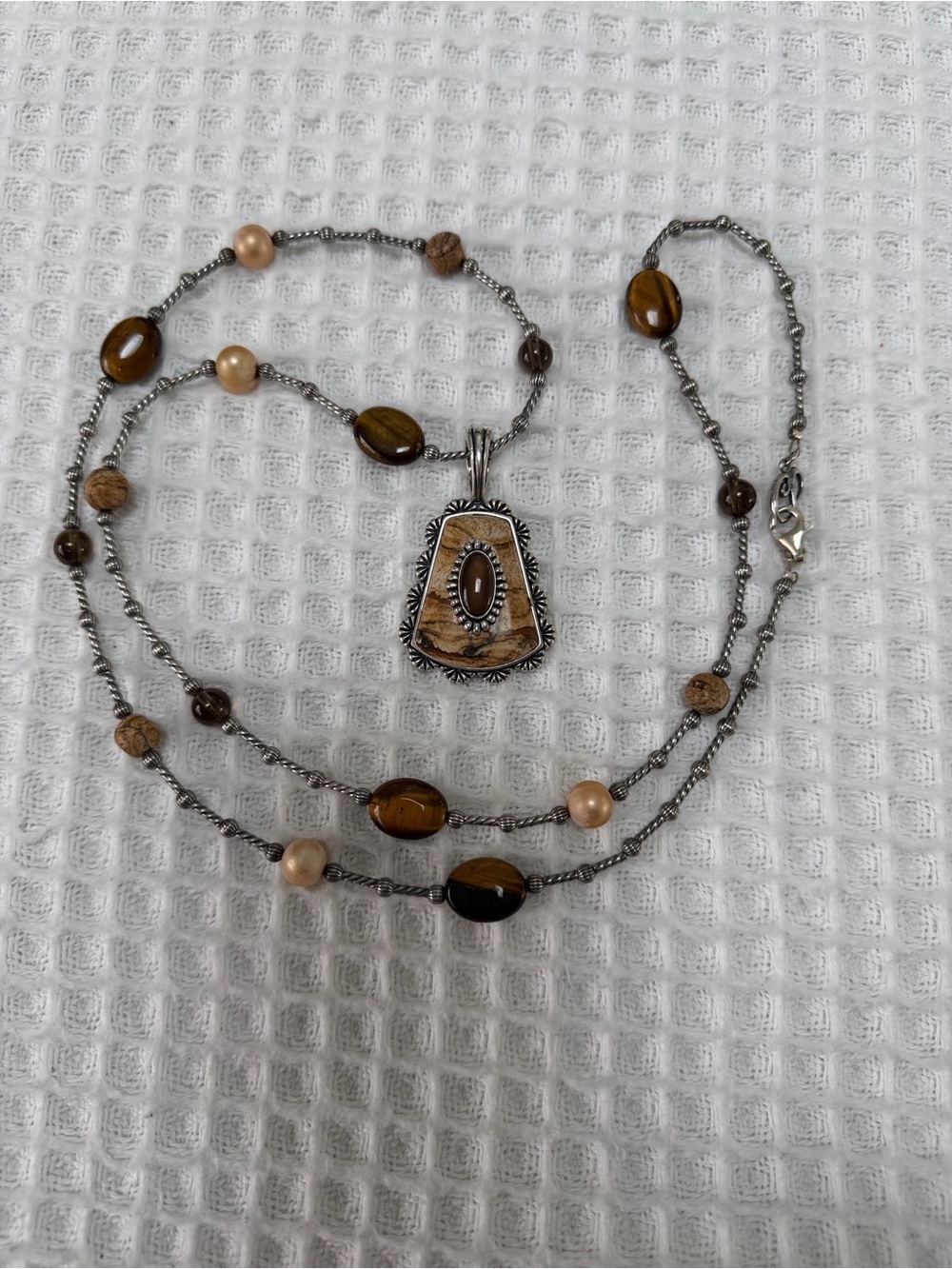 Carolyn Pollack 925 Brown and Tigers Eye Enhancer and 34” necklace